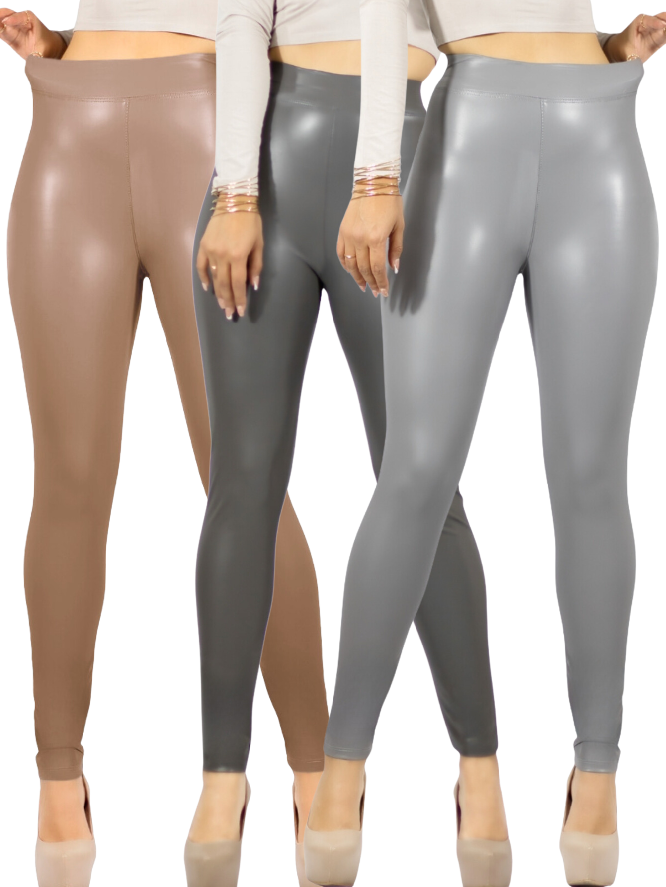 Foto 2 pulgar | Set De 3 Leggins Cuero Afelpado Interior Strech Lic-0123-px3 Variedad De Colores Térmico De Talle Alto Malla Vinipiel