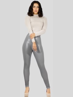 Foto 4 | Set De 3 Leggins Cuero Afelpado Interior Strech Lic-0123-px3 Variedad De Colores Térmico De Talle Alto Malla Vinipiel