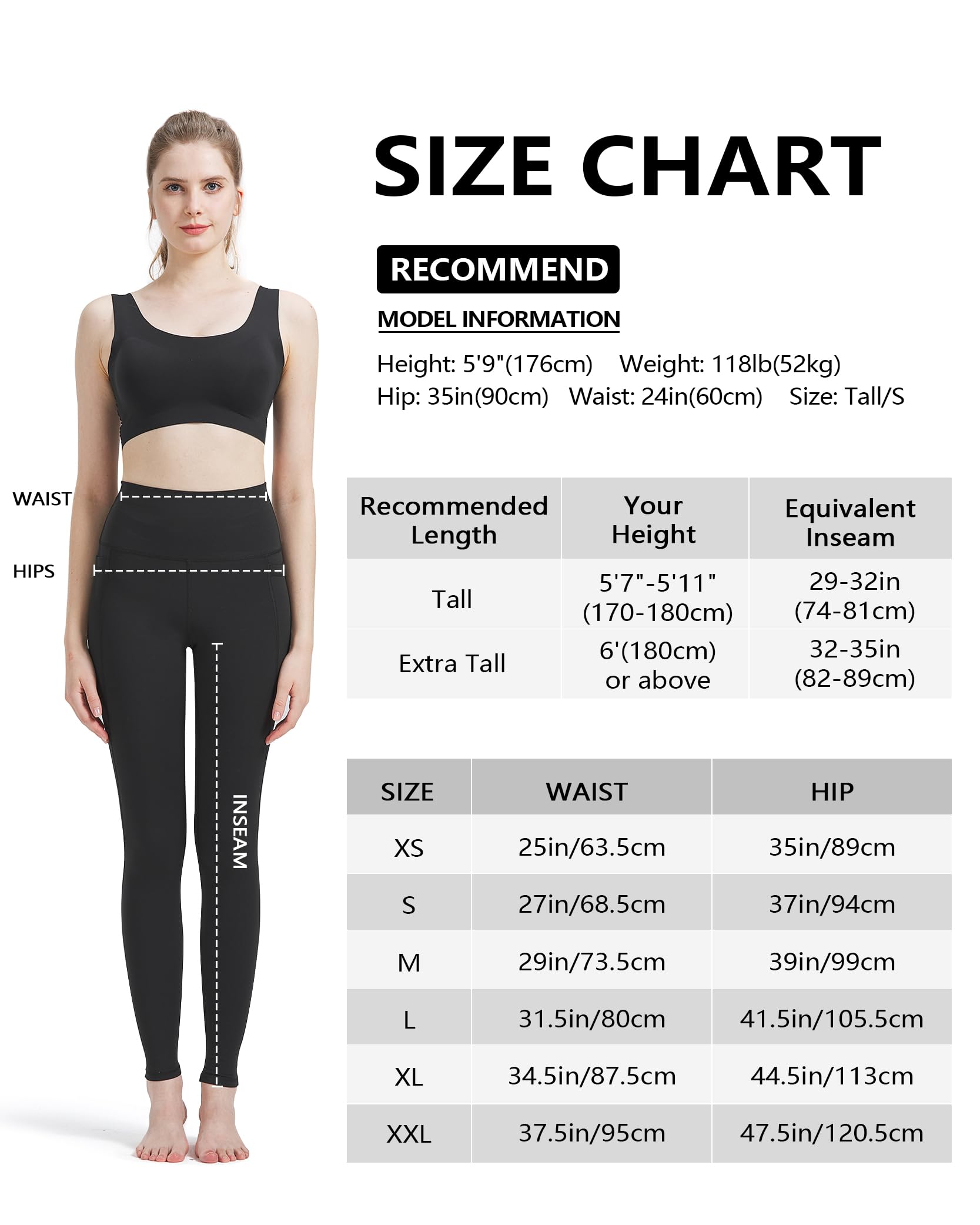 Foto 7 pulgar | Leggins Zylioo Extra Largos Para Mujer Alta, Color Negro, Talla Xs - Venta Internacional.