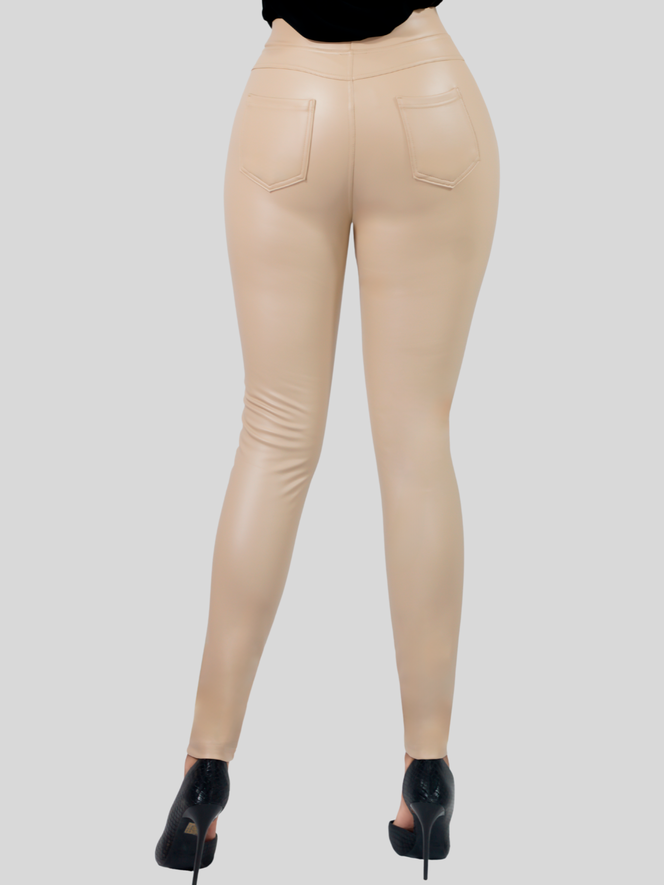 Foto 6 pulgar | Leggins Moda Elegante Casual Mujer Leginsn Lic-0177 Beige Cuero Vinipiel