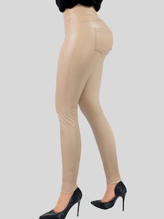 Foto 4 | Leggins Moda Elegante Casual Mujer Leginsn Lic-0177 Beige Cuero Vinipiel