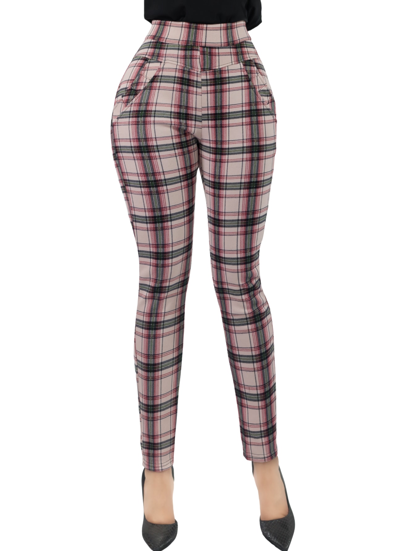 Jeggins De Mujer Lic-0178 Diseño De Pantalon A Cuadros $339