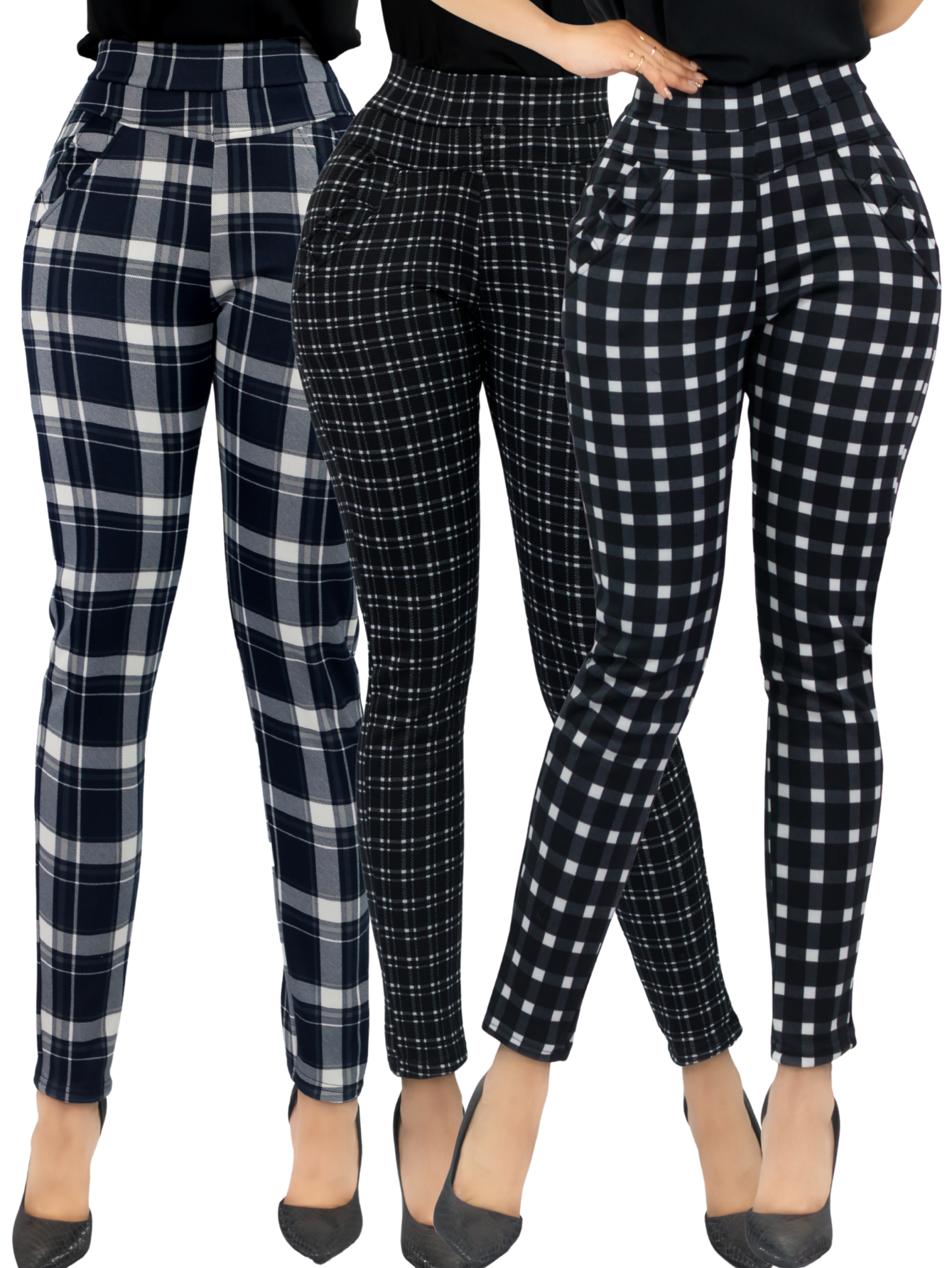 Set De 3 Jeggins De Mujer Lic-01178-px3 Diseños De Pantalon A Cuadros