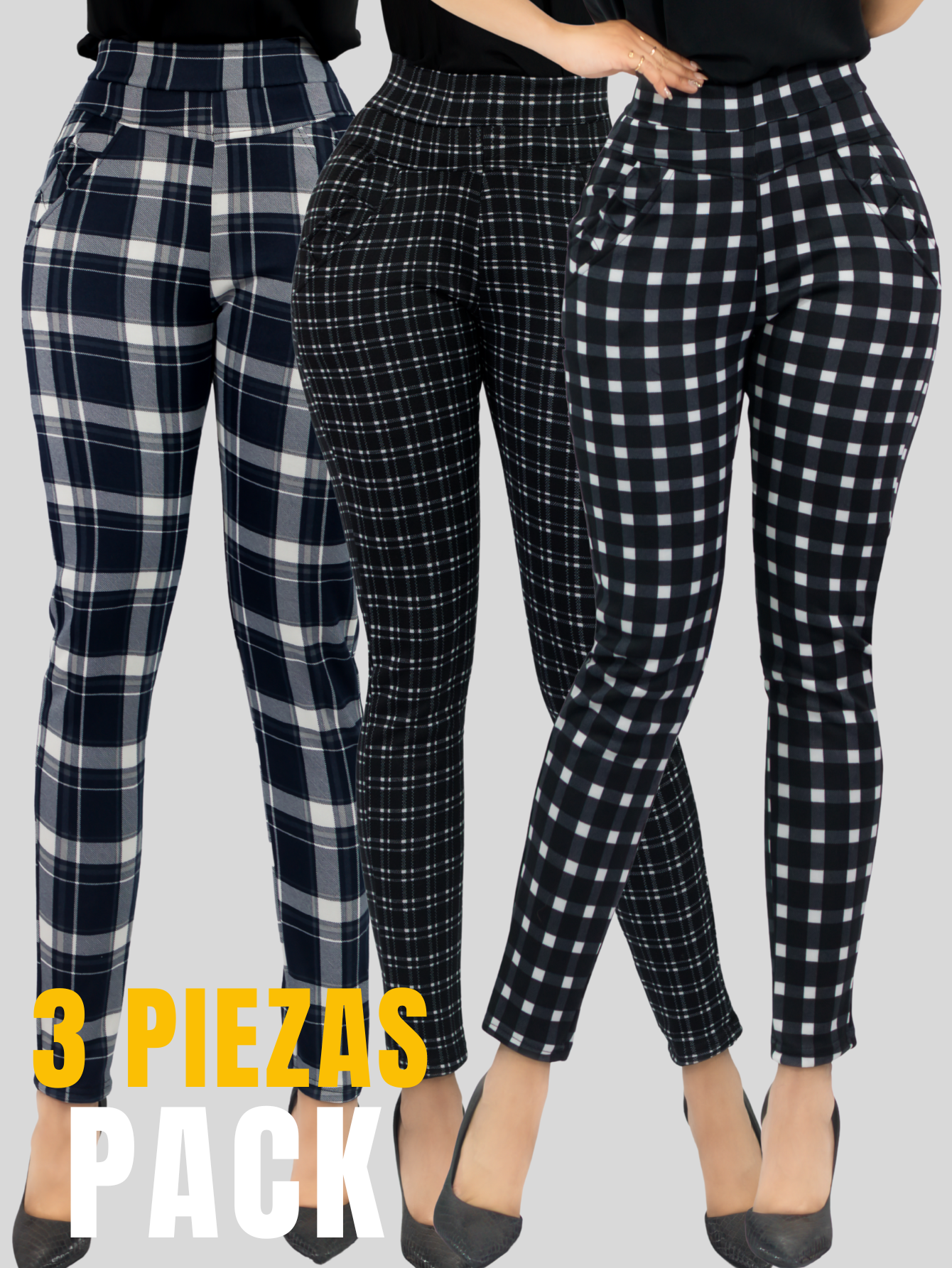 Foto 5 pulgar | Set De 3 Jeggins De Mujer Lic-01178-px3 Diseños De Pantalon A Cuadros