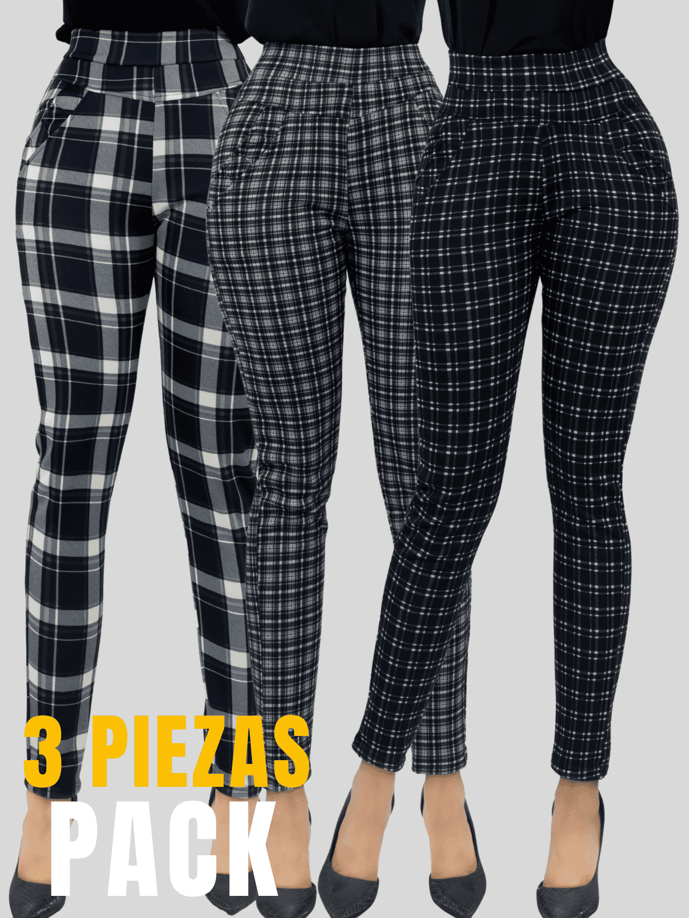 Foto 5 pulgar | Set De 3 Jeggins De Mujer Lic-01178-px3 Diseños De Pantalon A Cuadros