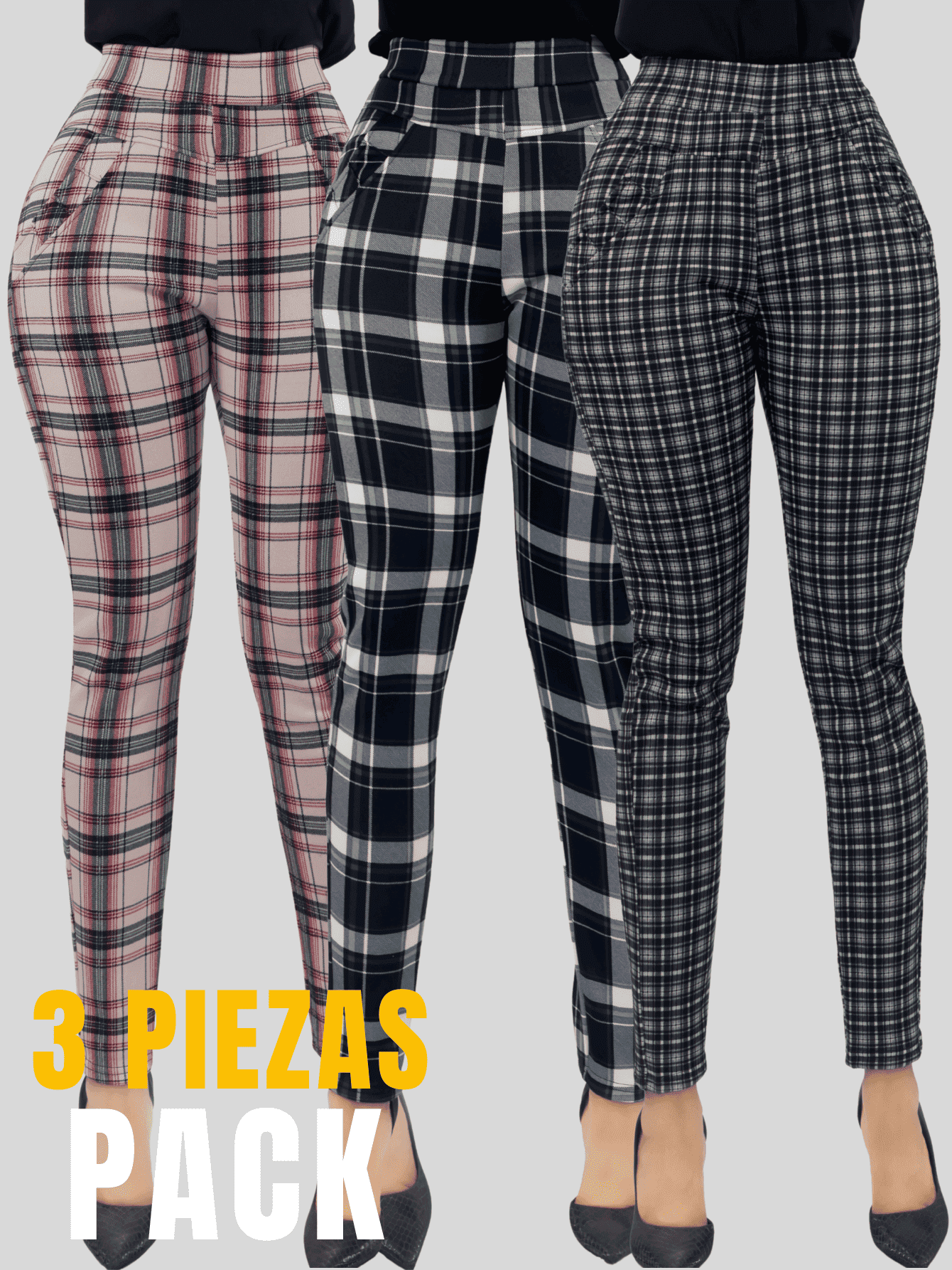 Foto 4 | Set De 3 Jeggins De Mujer Lic-01178-px3 Diseños De Pantalon A Cuadros