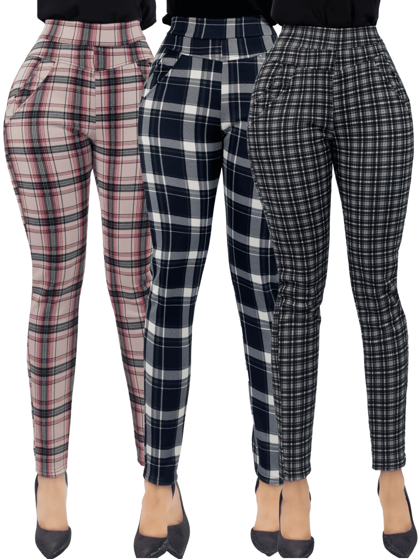 Set De 3 Jeggins De Mujer Lic-01178-px3 Diseños De Pantalon A Cuadros $649