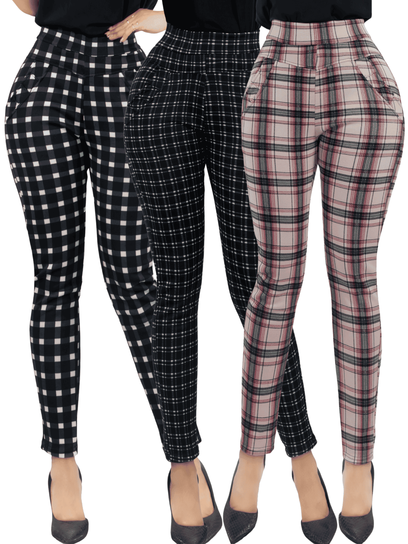 Set De 3 Jeggins De Mujer Lic-01178-px3 Diseños De Pantalon A Cuadros