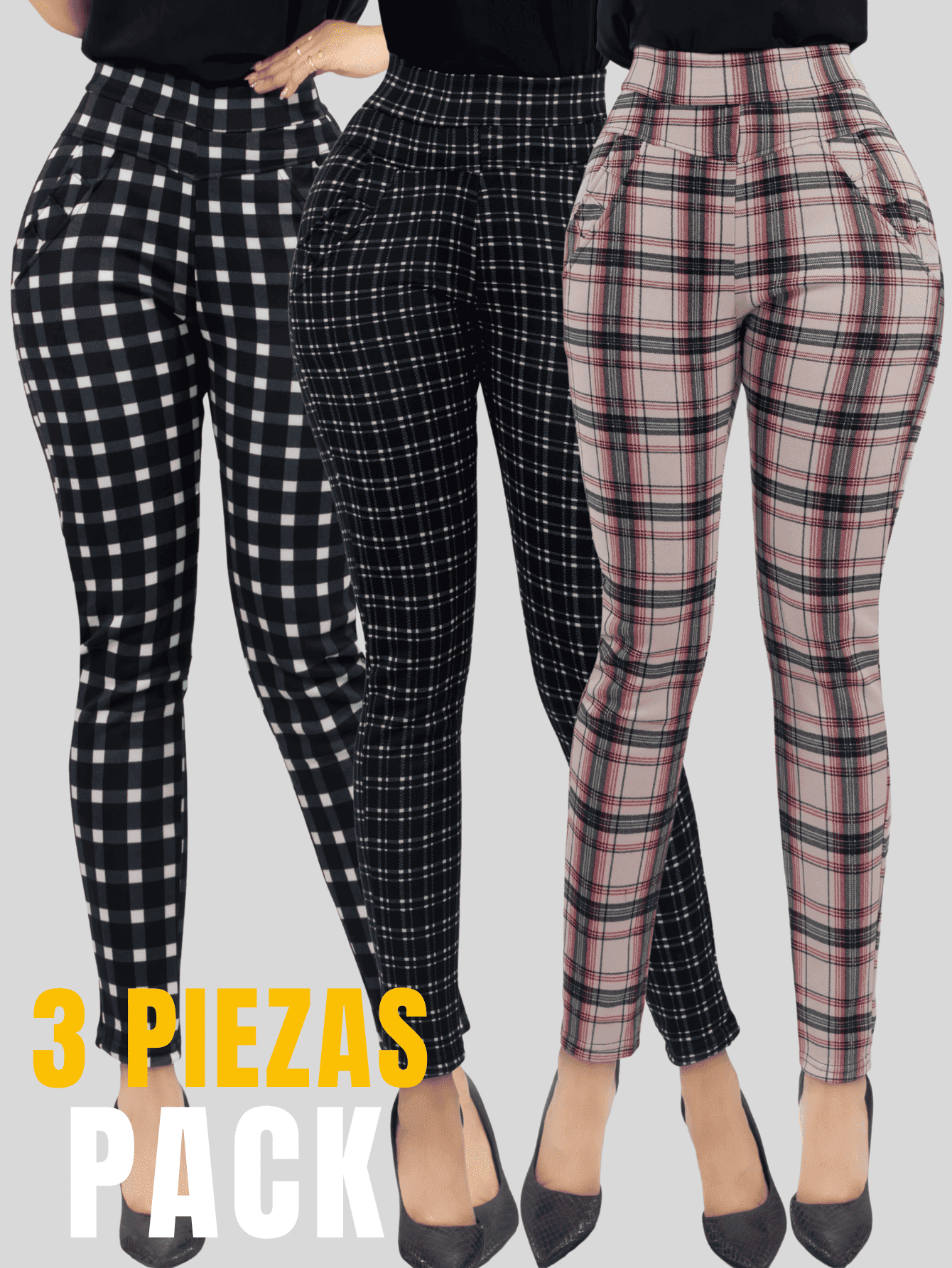 Foto 5 pulgar | Set De 3 Jeggins De Mujer Lic-01178-px3 Diseños De Pantalon A Cuadros