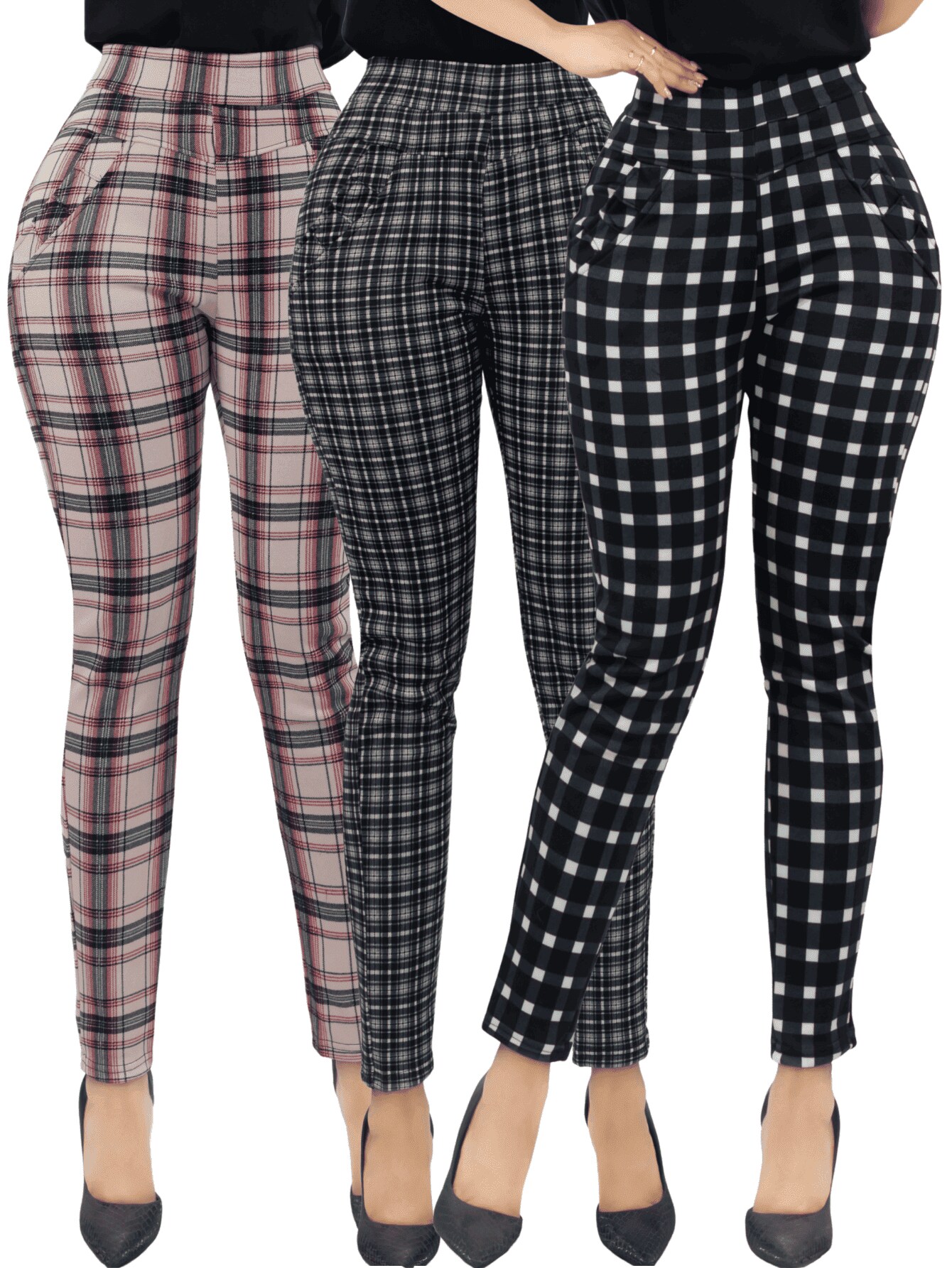Set De 3 Jeggins De Mujer Lic-01178-px3 Diseños De Pantalon A Cuadros $649