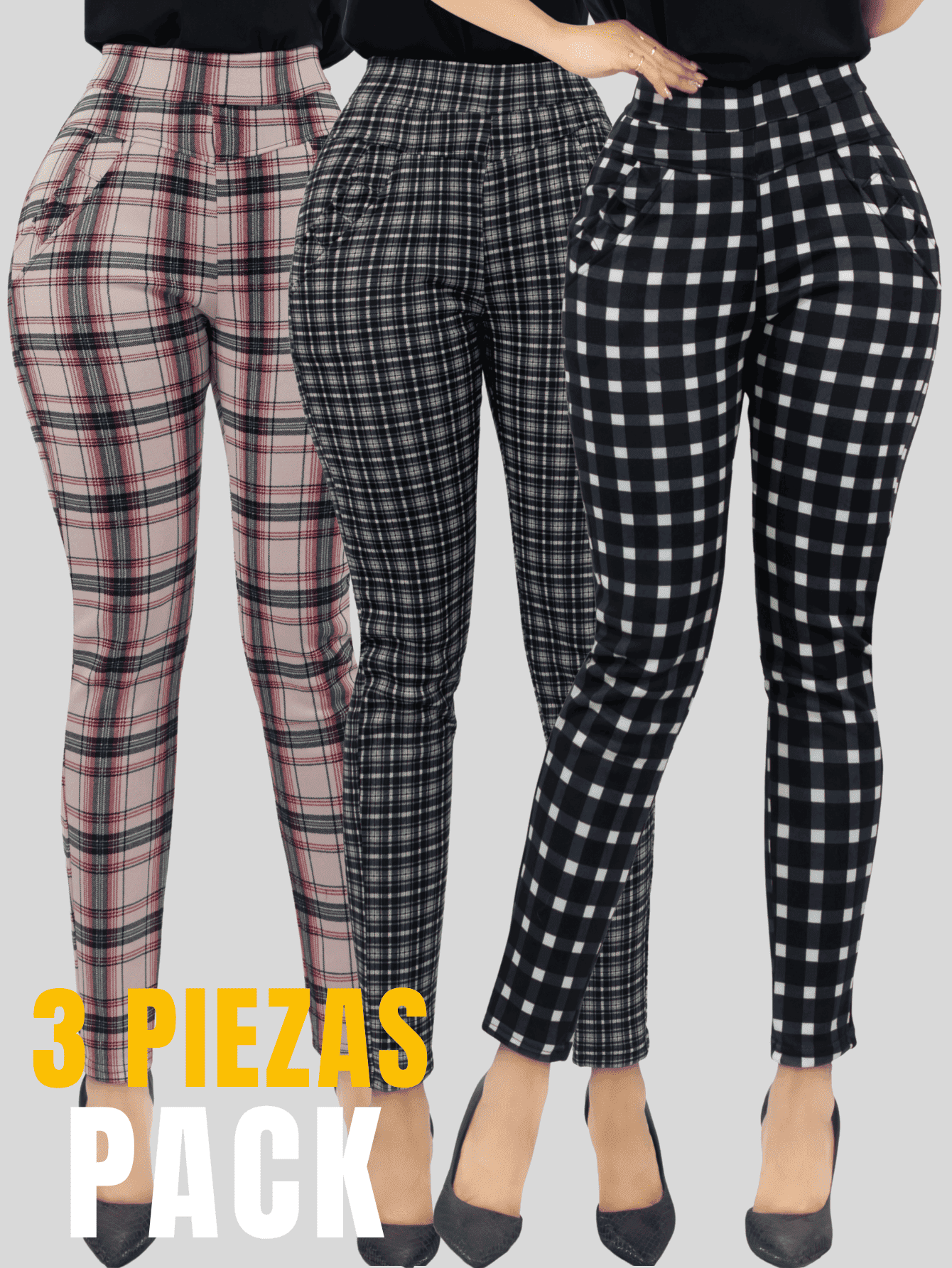 Foto 4 | Set De 3 Jeggins De Mujer Lic-01178-px3 Diseños De Pantalon A Cuadros