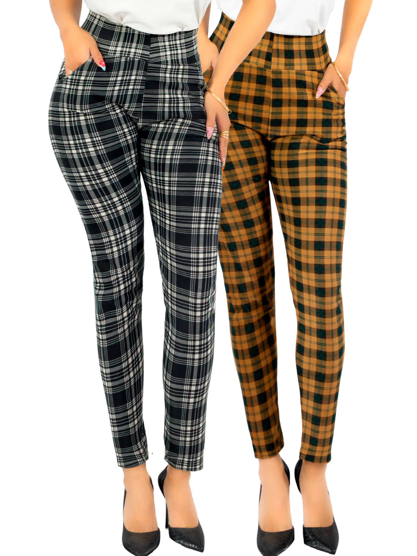 Foto 2 pulgar | Set De 2 Leggings Elegantes Jegging Mujer A Cuadros Stretch Looks Formal Y Casual Mayón Lic-0171 D3/d7 Mallones