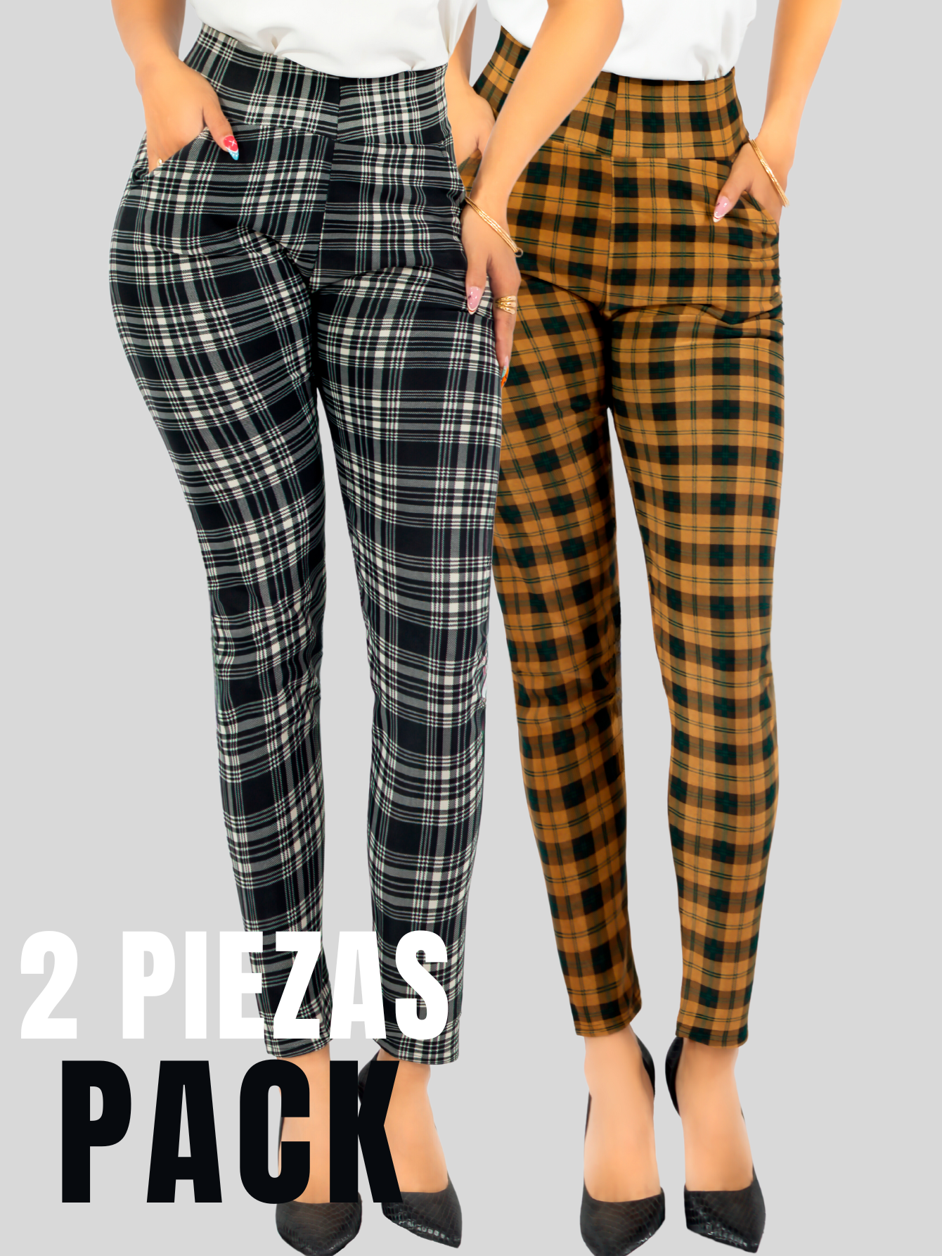 Foto 6 pulgar | Set De 2 Leggings Elegantes Jegging Mujer A Cuadros Stretch Looks Formal Y Casual Mayón Lic-0171 D3/d7 Mallones