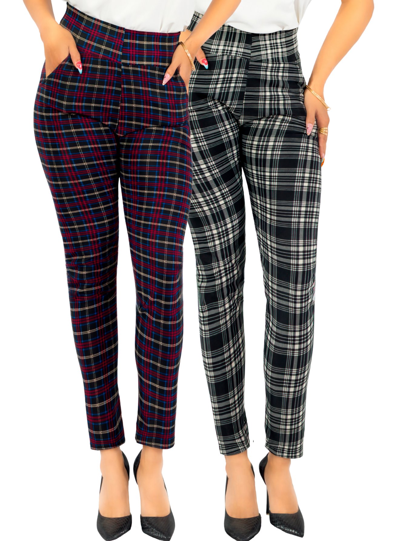 Foto 2 pulgar | Set De 2 Leggings Elegantes Jegging Mujer A Cuadros Stretch Looks Formal Y Casual Mayón Lic-0171 D2/d3 Mallones