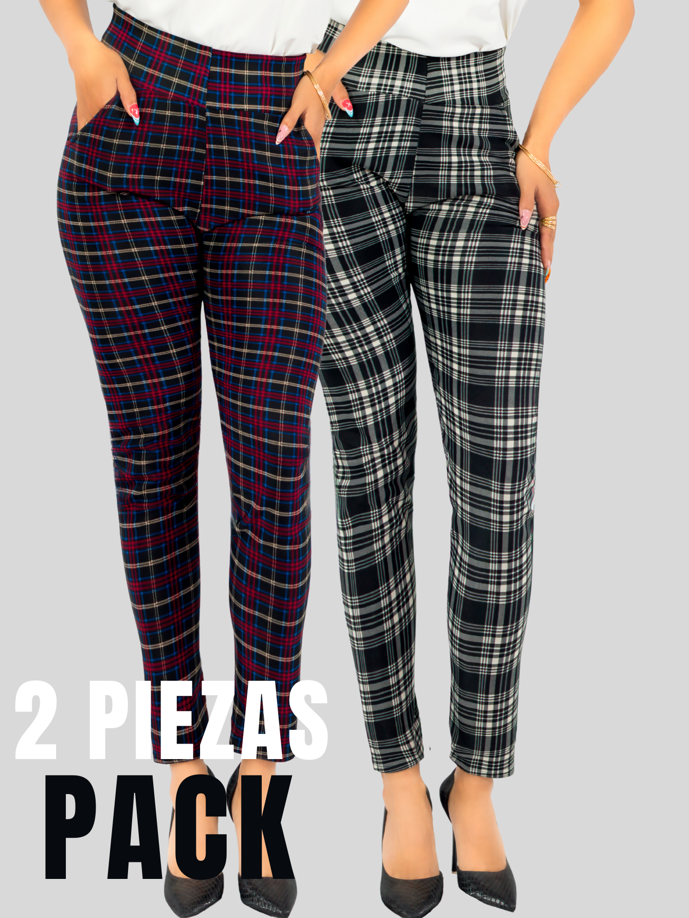 Foto 6 pulgar | Set De 2 Leggings Elegantes Jegging Mujer A Cuadros Stretch Looks Formal Y Casual Mayón Lic-0171 D2/d3 Mallones