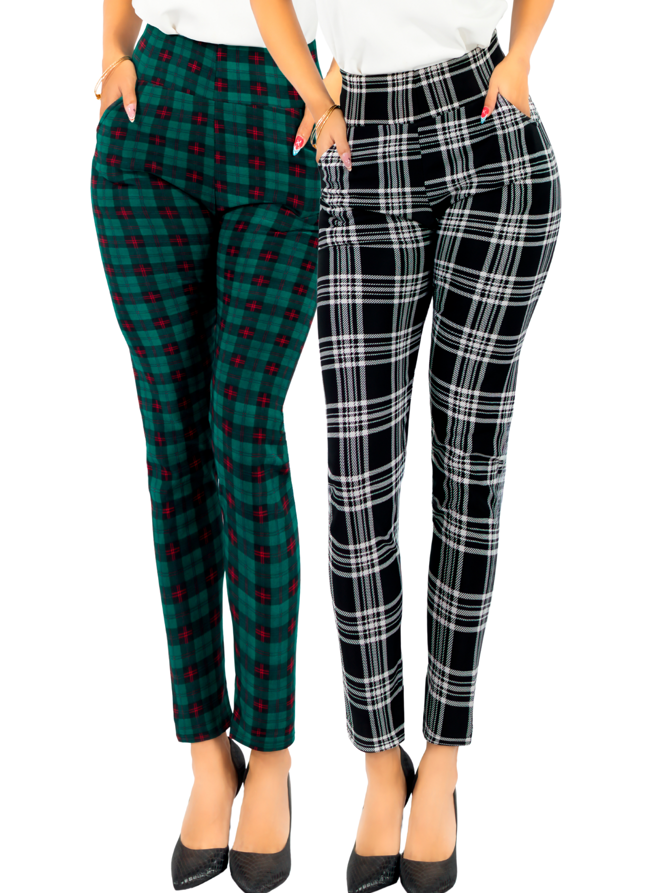 Set De 2 Leggings Elegantes Jegging Mujer A Cuadros Stretch Looks Formal Y Casual Mayón Lic-0171 D5/d9 Mallones
