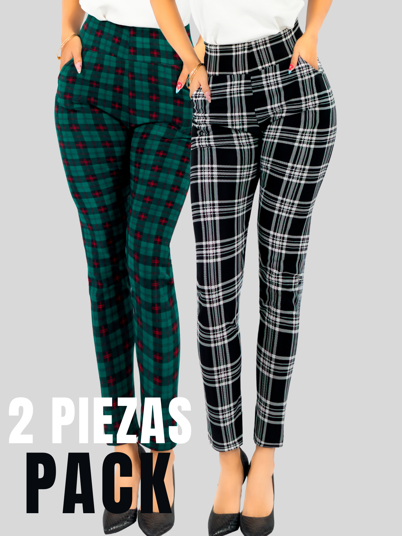 Foto 6 pulgar | Set De 2 Leggings Elegantes Jegging Mujer A Cuadros Stretch Looks Formal Y Casual Mayón Lic-0171 D5/d9 Mallones
