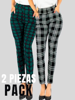 Foto 5 | Set De 2 Leggings Elegantes Jegging Mujer A Cuadros Stretch Looks Formal Y Casual Mayón Lic-0171 D5/d9 Mallones