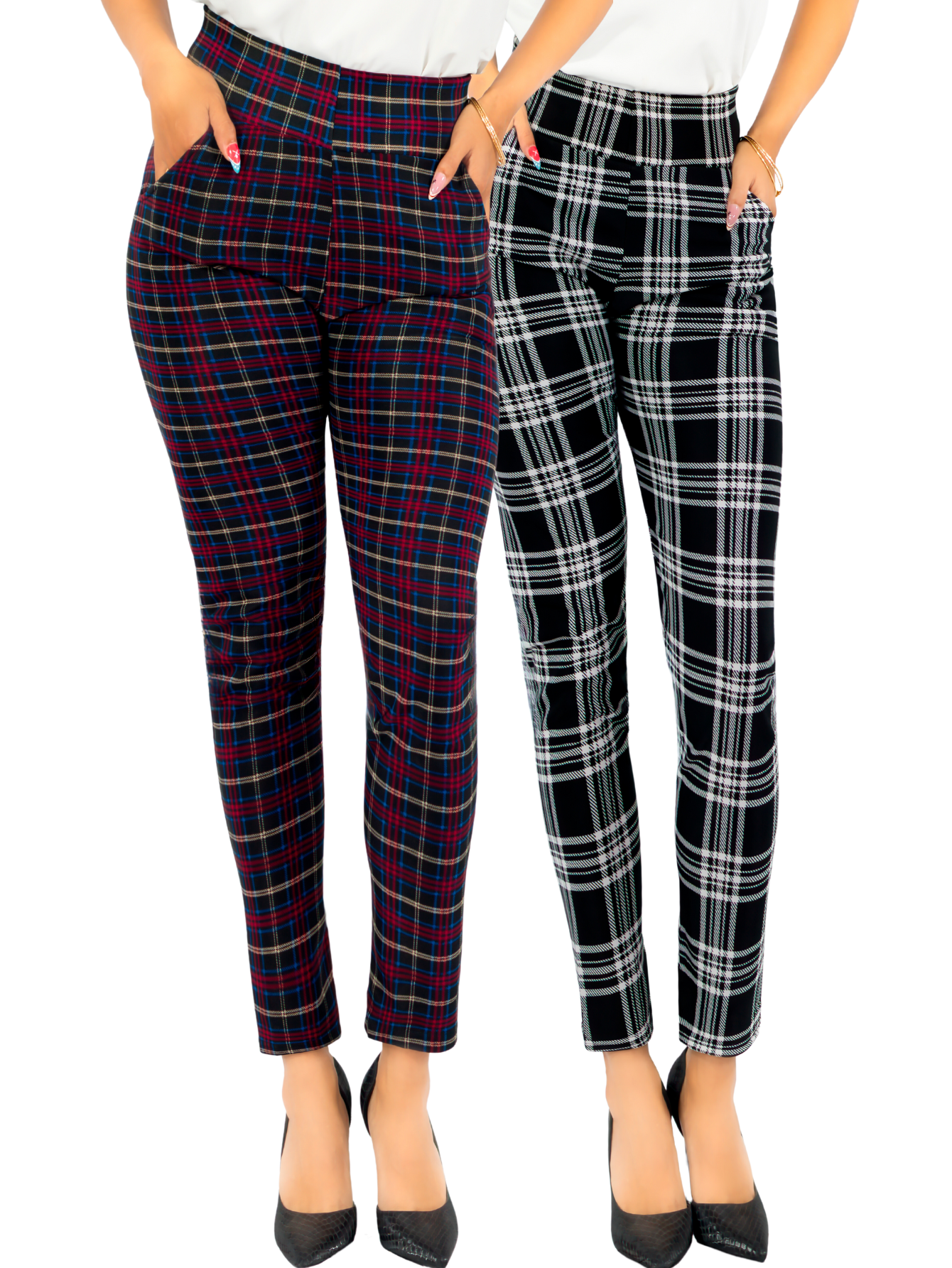 Set De 2 Leggings Elegantes Jegging Mujer A Cuadros Stretch Looks Formal Y Casual Mayón Lic-0171 D2/d9 Mallones