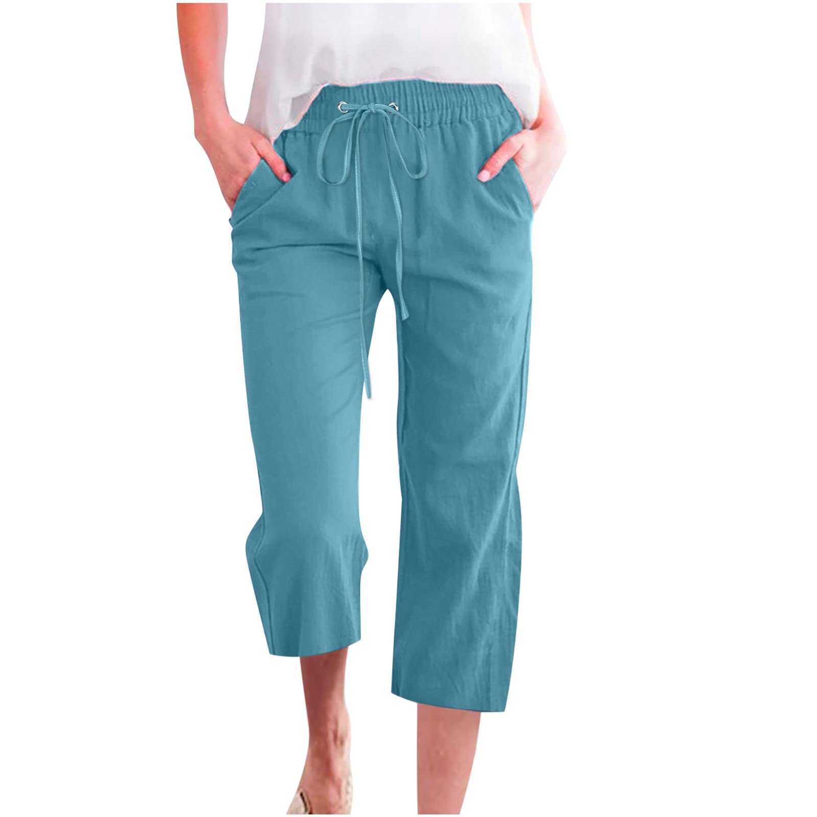 Foto 2 pulgar | Leggins De Entrenamiento Capri, Pantalones Capri Para Mujer, Lino, B05, Azul Cielo - Venta Internacional.