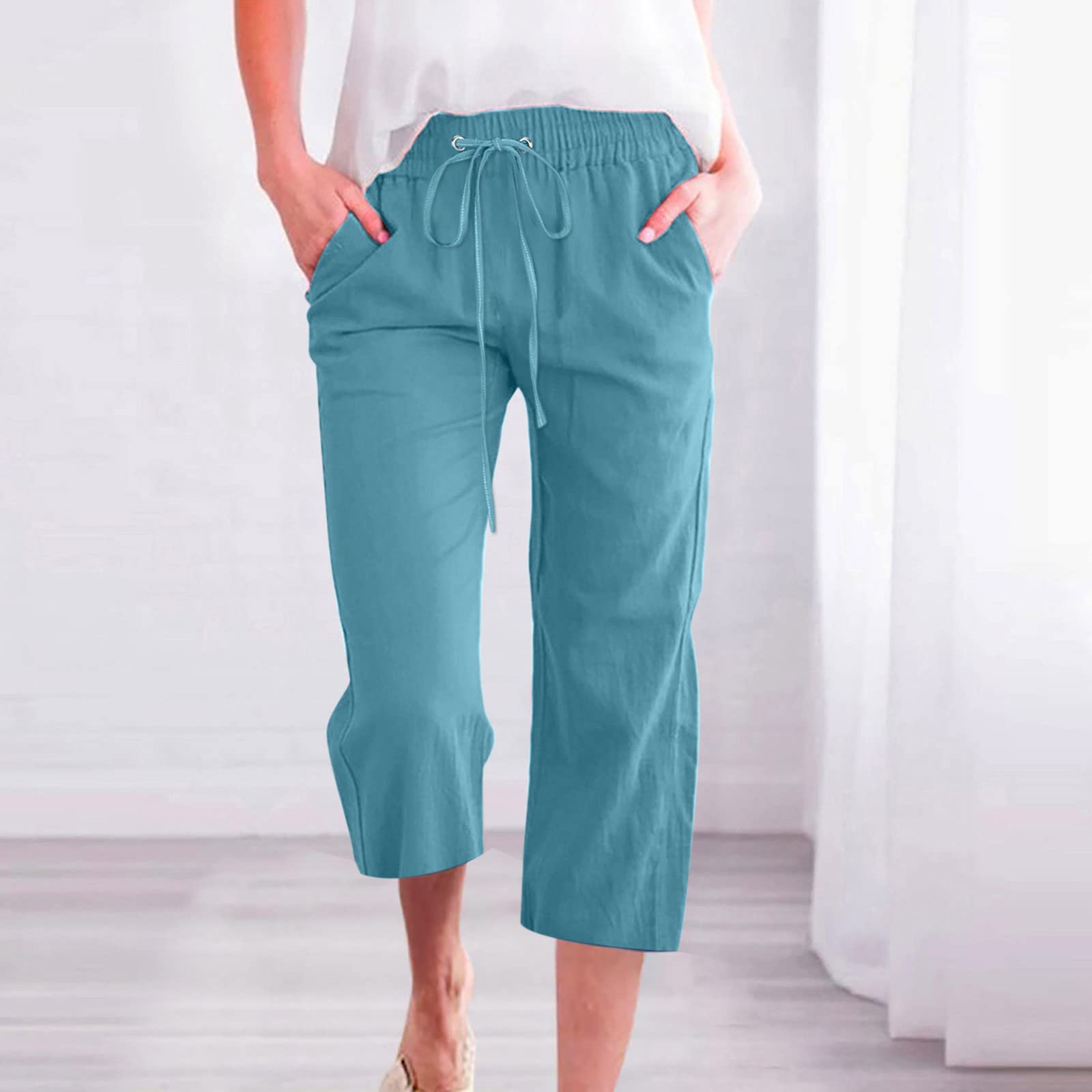 Foto 3 pulgar | Leggins De Entrenamiento Capri, Pantalones Capri Para Mujer, Lino, B05, Azul Cielo - Venta Internacional.