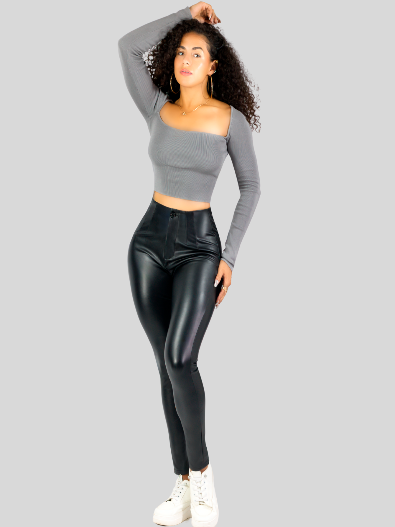 Foto 3 pulgar | Legging Mujer Vinipiel Imitación Cuero Lic-0180 Negro Tiro Alto Casual