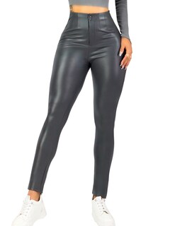 Foto 1 | Legging Mujer Vinipiel Imitación Cuero Lic-0180 Gris Tiro Alto Casual