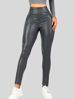 Foto 6 | Legging Mujer Vinipiel Imitación Cuero Lic-0180 Gris Tiro Alto Casual