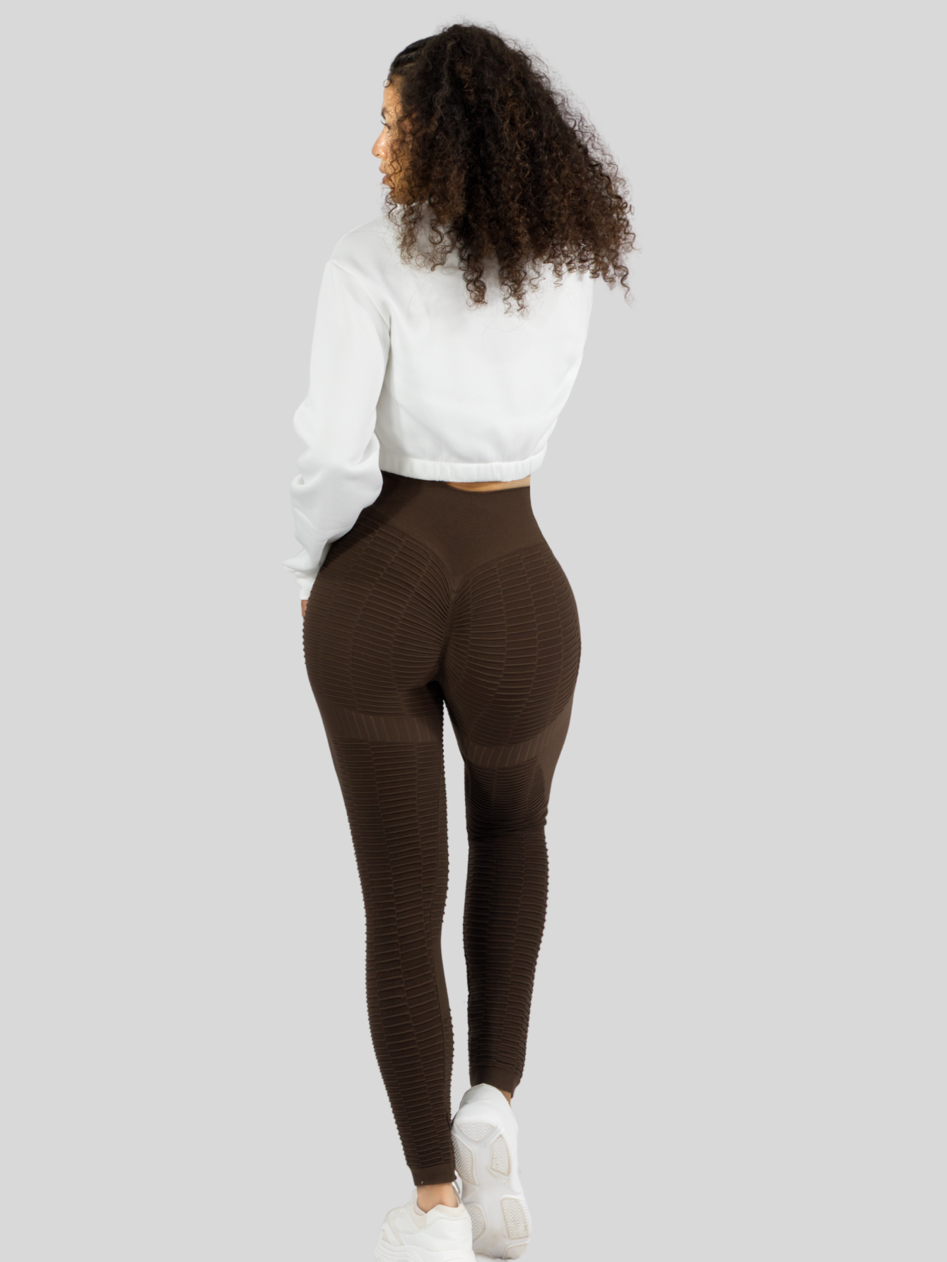 Foto 4 pulgar | Leggings Mujer Push Up Lic-0176 Cafe Mallas Deportivas Texturizada Stretch