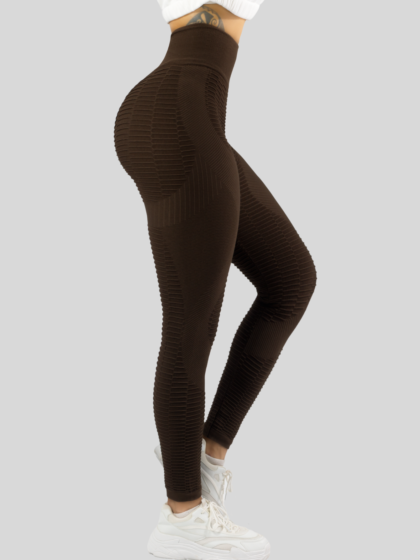 Foto 5 pulgar | Leggings Mujer Push Up Lic-0176 Cafe Mallas Deportivas Texturizada Stretch