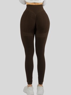 Foto 5 | Leggings Mujer Push Up Lic-0176 Cafe Mallas Deportivas Texturizada Stretch