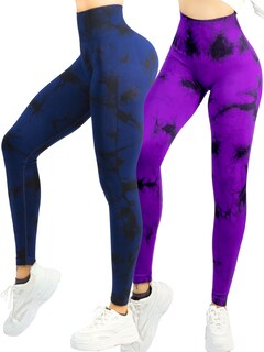 Foto 1 | Set De Dos Leggings Deportivos Tie-dye Mujer Para Yoga Y Gym Lic-0168 Variedad De Colores, Comodidad Y Estilo