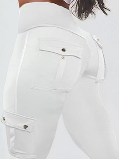 Foto 5 | Leggins Con Diseño De Flamencos Para Levantar Glúteos Con Bolsillos Con Solapa, Color Blanco, Xl - Venta Internacional.