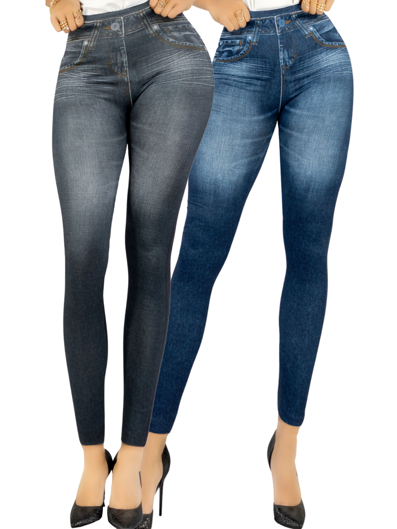 Foto 2 pulgar | Pack de 2 Leggins Unitalla estilo Mezclilla Lic-55-5-px2 para Mujer