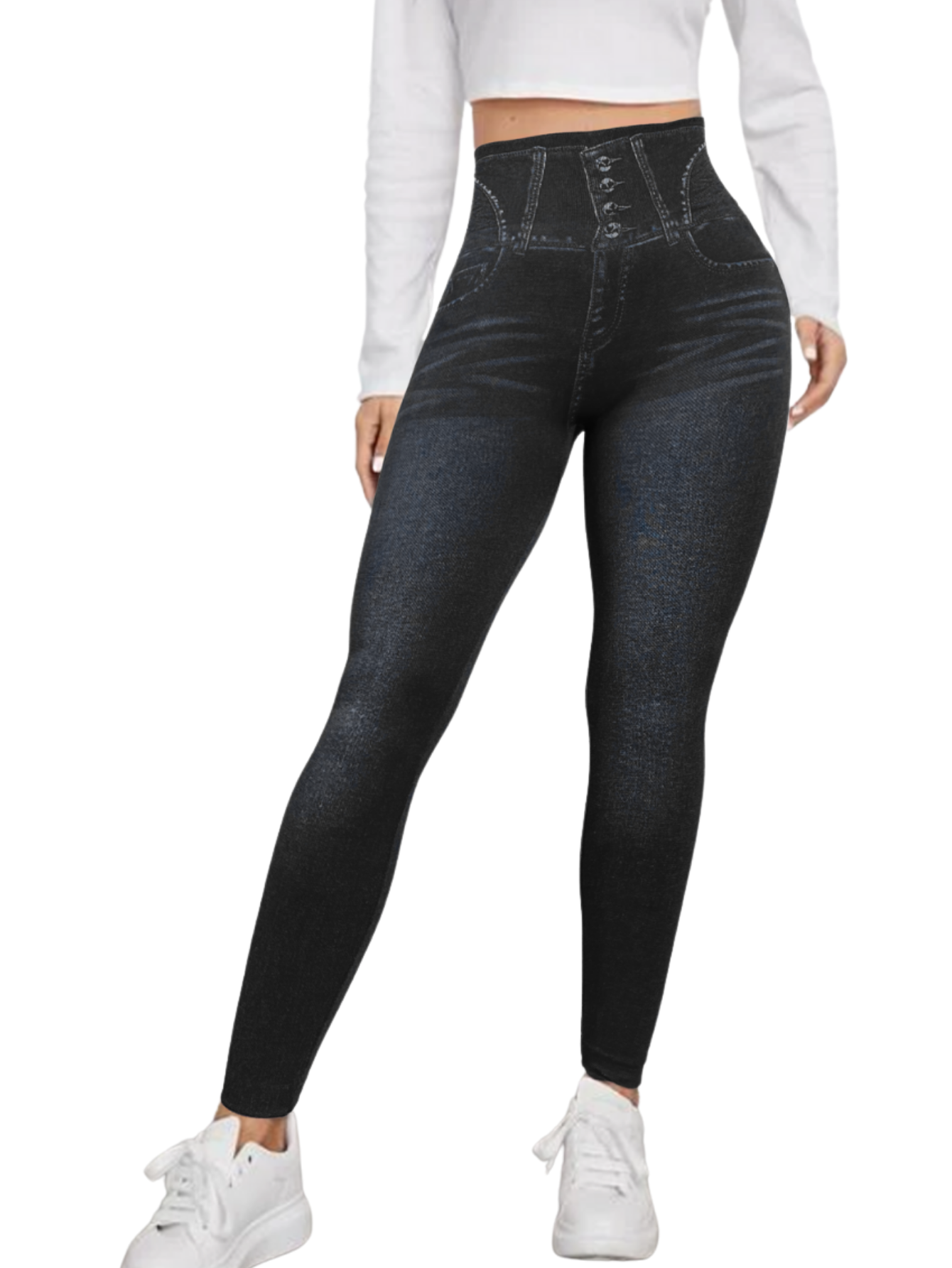 Leggings Estilo Mezclilla Lic-055-2 Negro D21 para Mujer