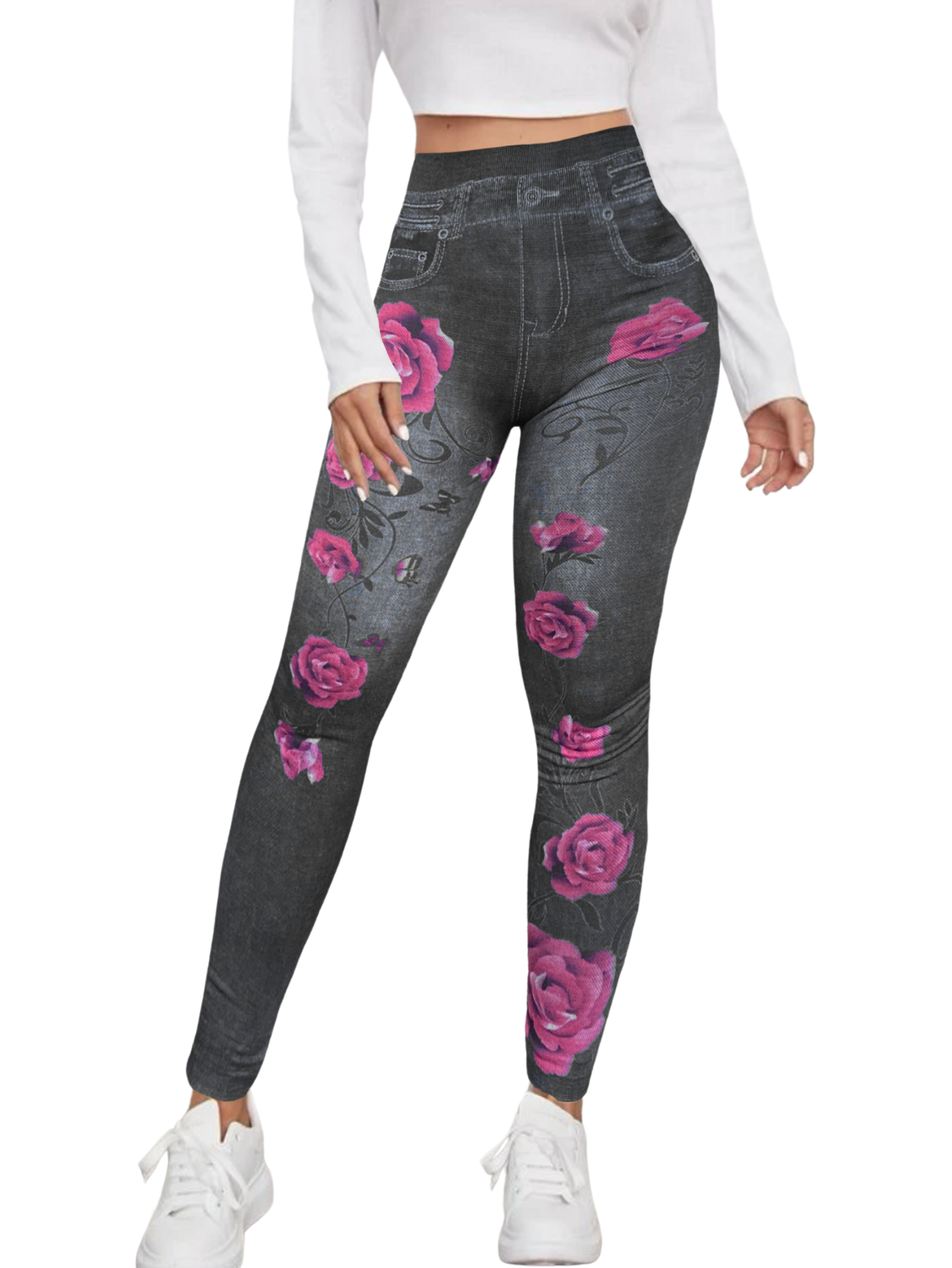 Leggings Estilo Mezclilla Lic-055-2 Negro D10 para Mujer
