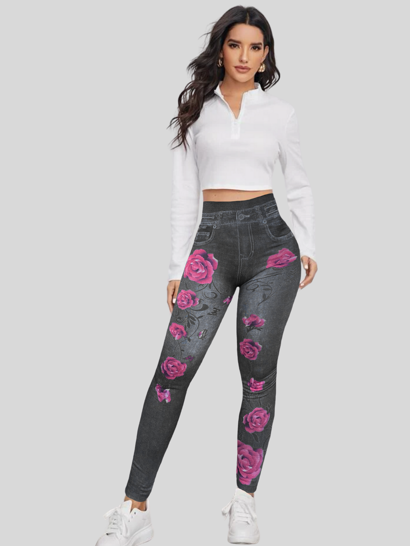 Foto 3 pulgar | Leggings Estilo Mezclilla Lic-055-2 Negro D10 para Mujer