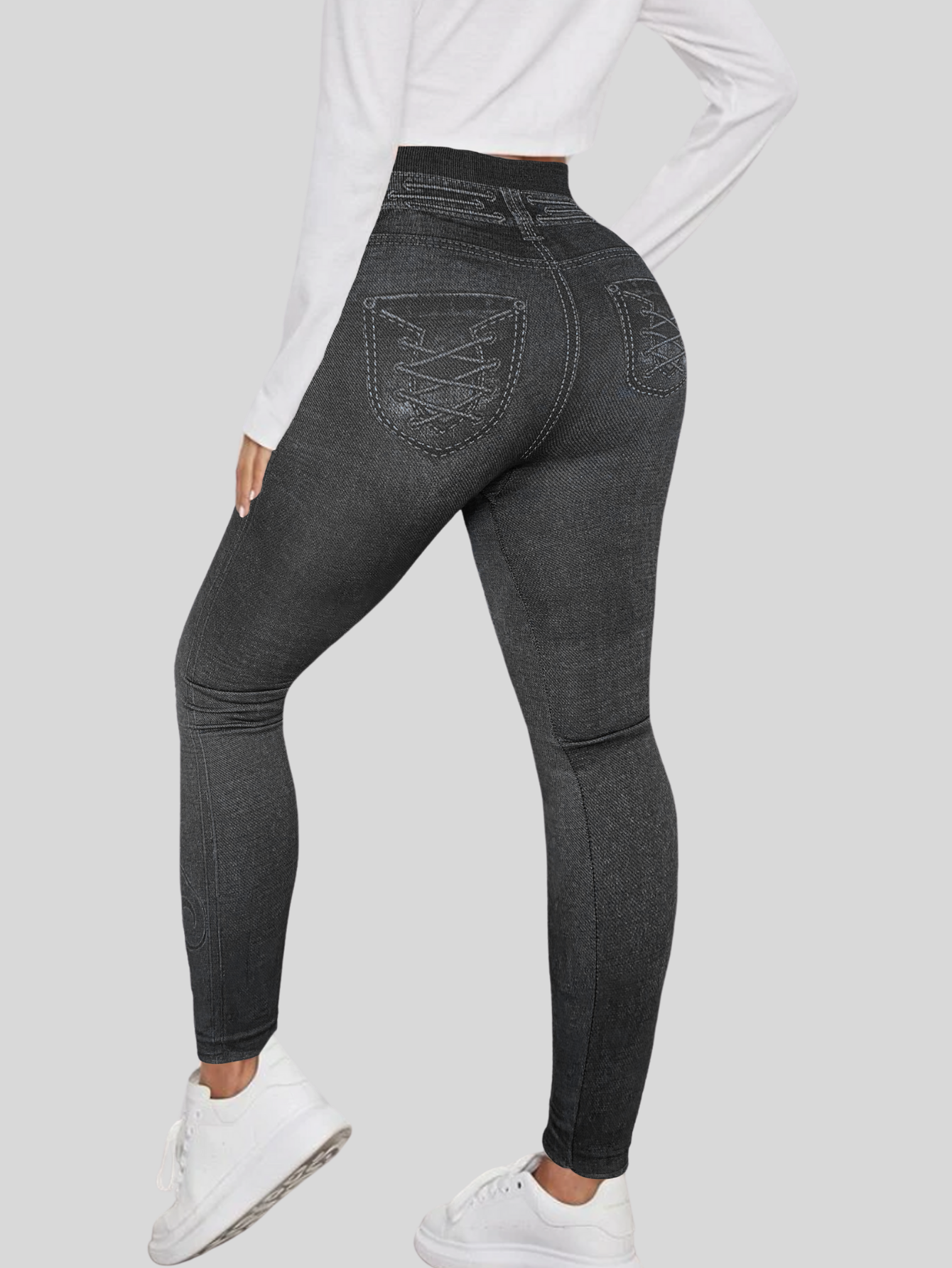 Foto 4 pulgar | Leggings Estilo Mezclilla Lic-055-2 Negro D10 para Mujer