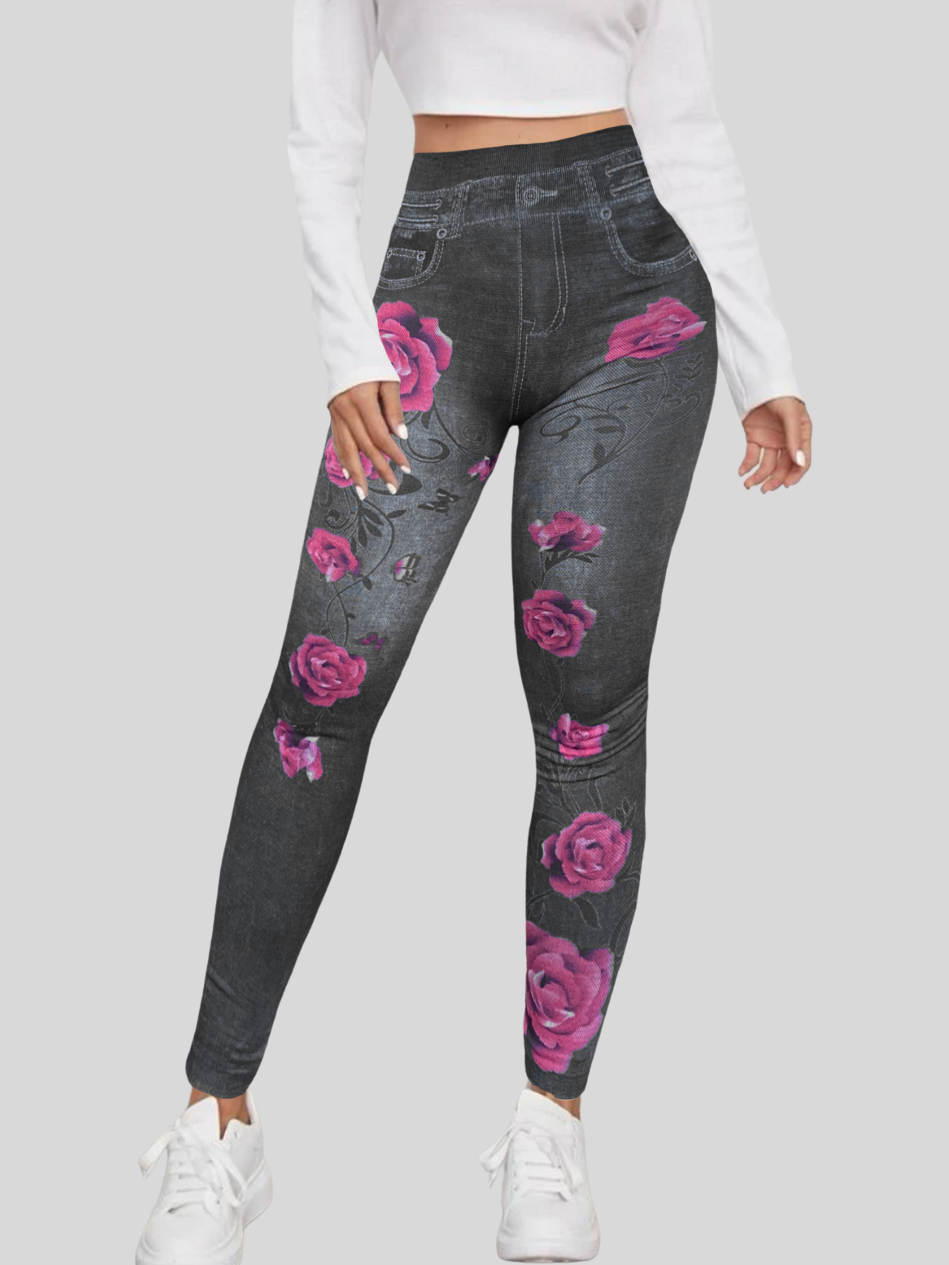 Foto 5 pulgar | Leggings Estilo Mezclilla Lic-055-2 Negro D10 para Mujer