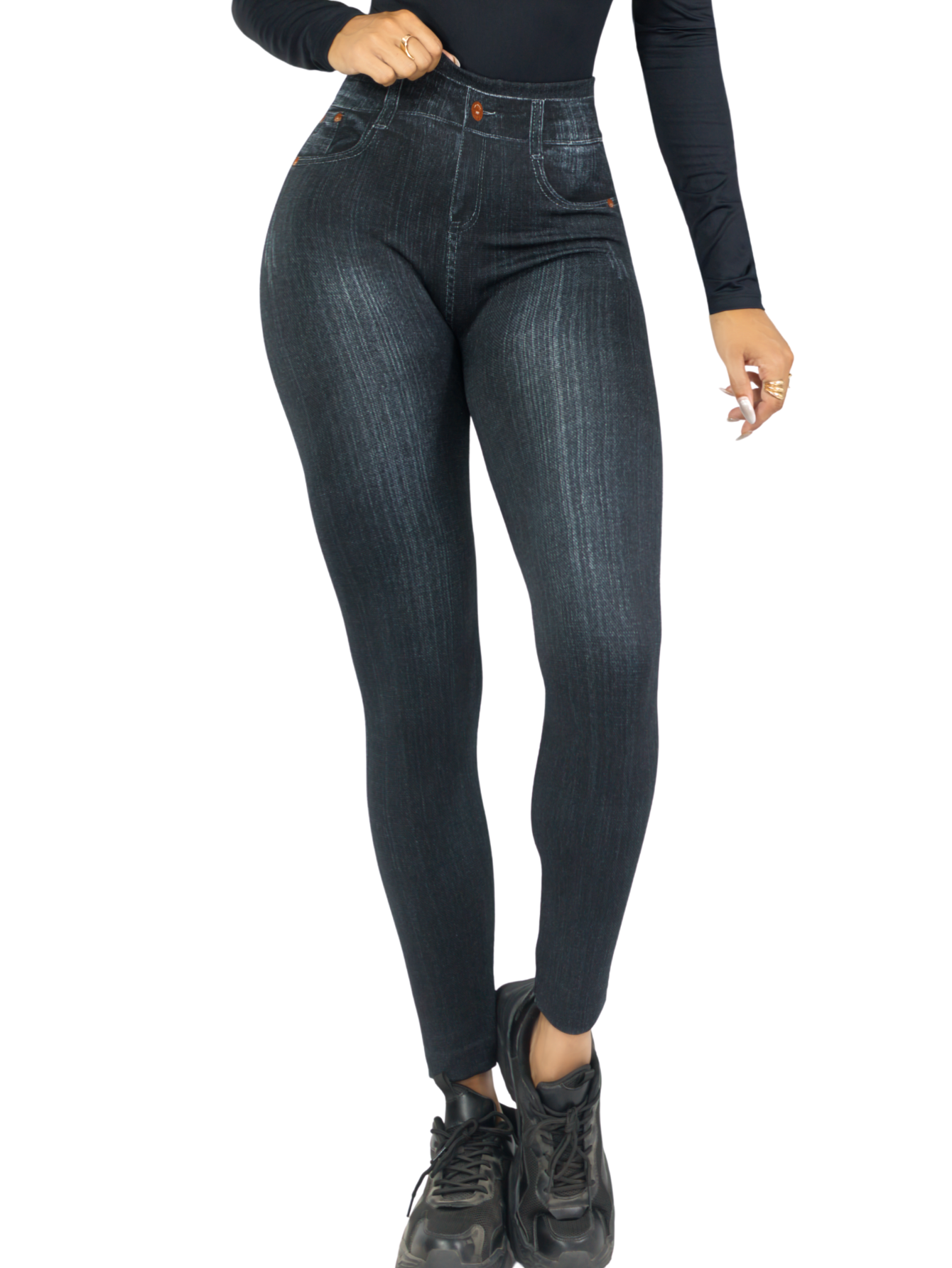 Leggings Estilo Mezclilla Lic-055-2 Negro D26 para Mujer