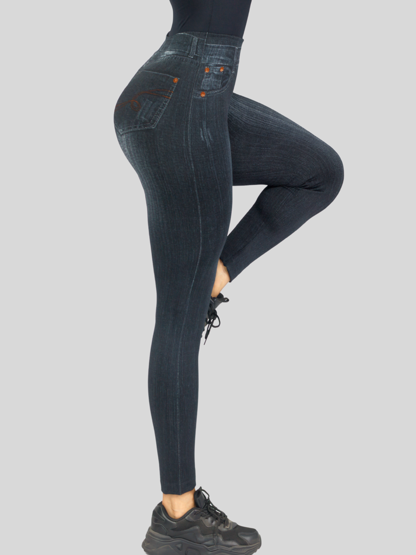 Foto 5 pulgar | Leggings Estilo Mezclilla Lic-055-2 Negro D26 para Mujer