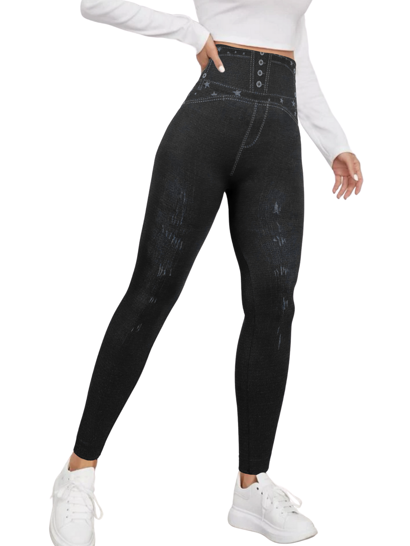Leggings Estilo Mezclilla Lic-055-2 Negro D18 para Mujer