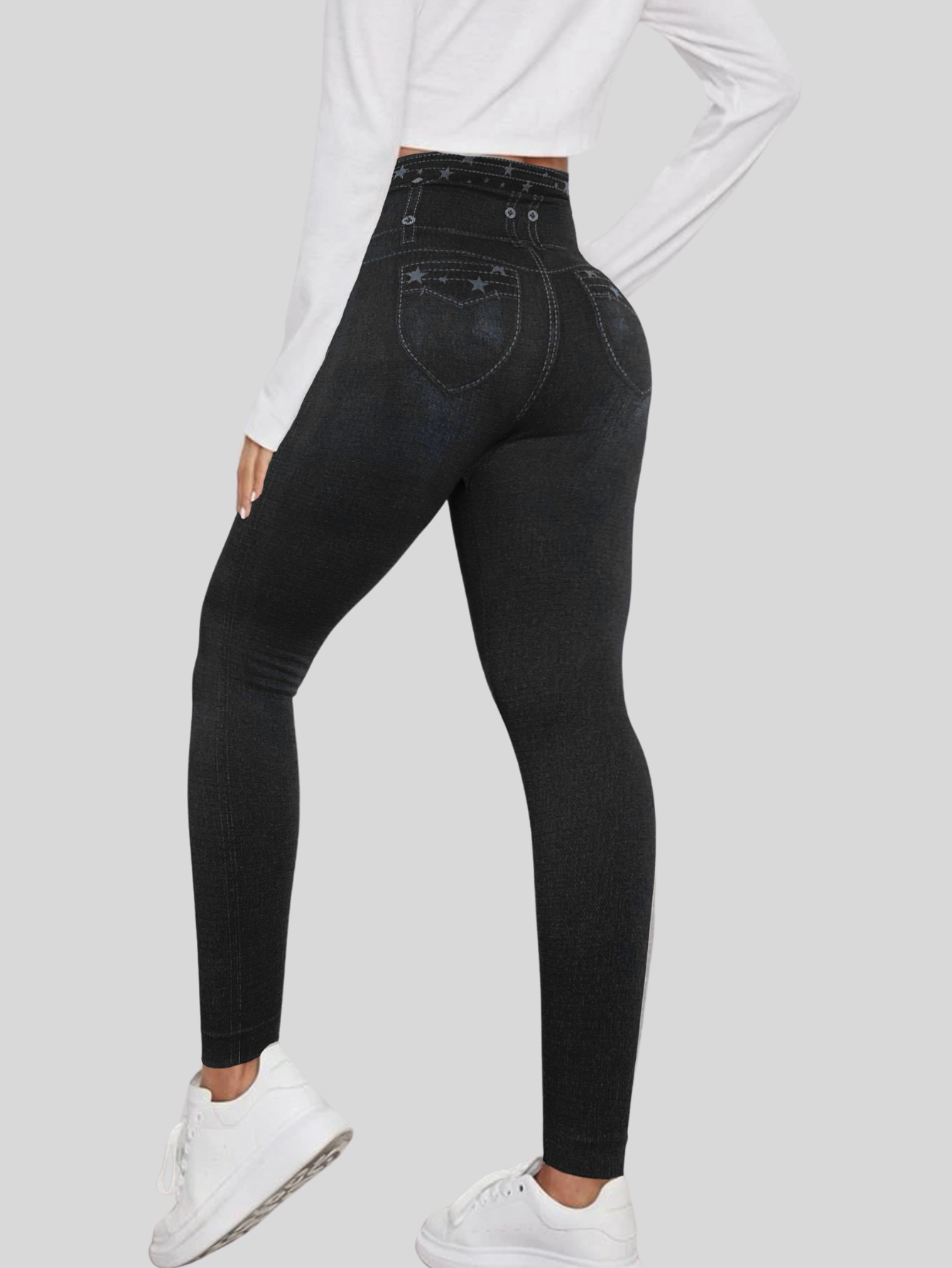 Foto 4 pulgar | Leggings Estilo Mezclilla Lic-055-2 Negro D18 para Mujer