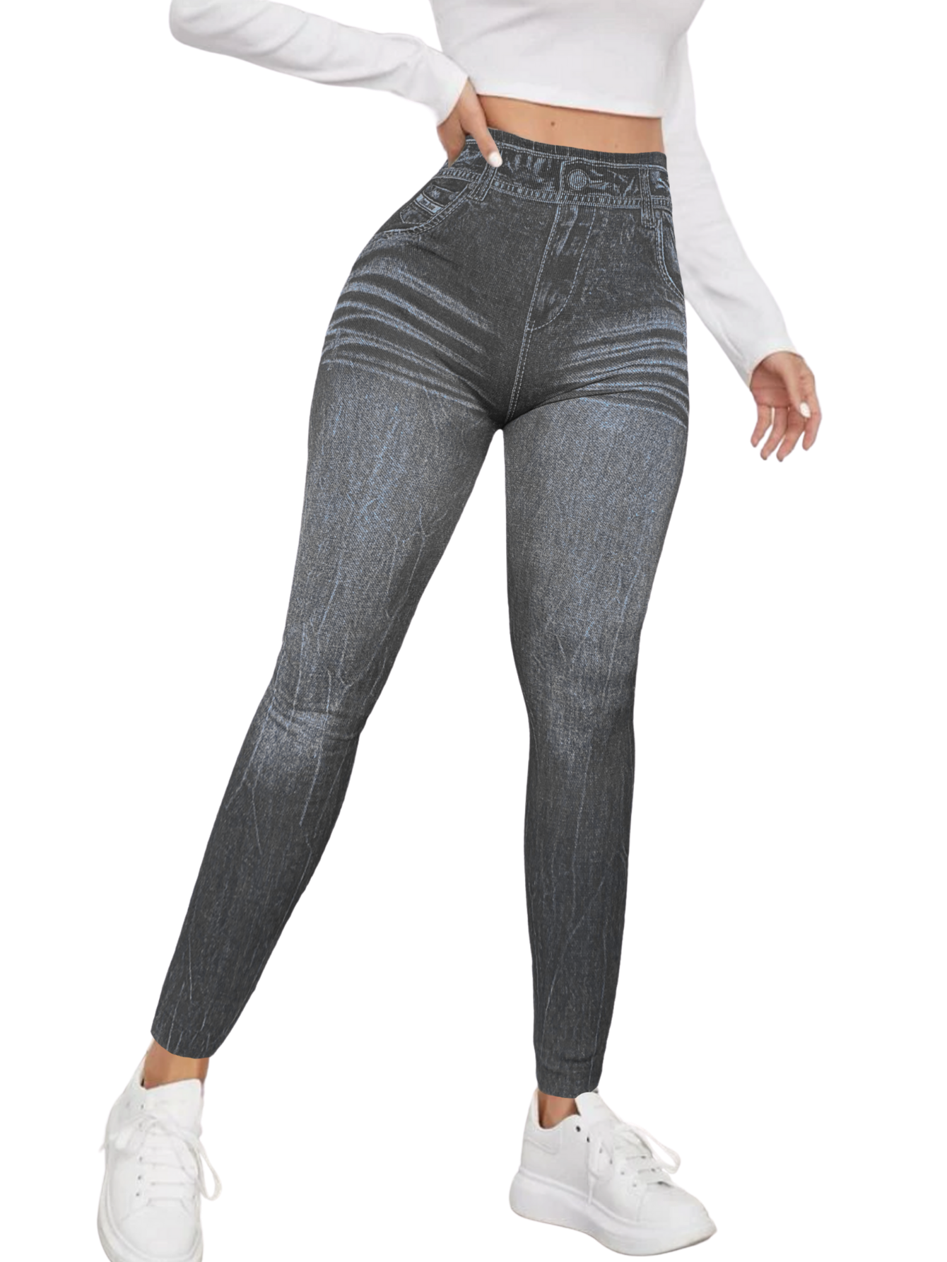 Leggings Estilo Mezclilla Lic-055-2 Negro D8 para Mujer