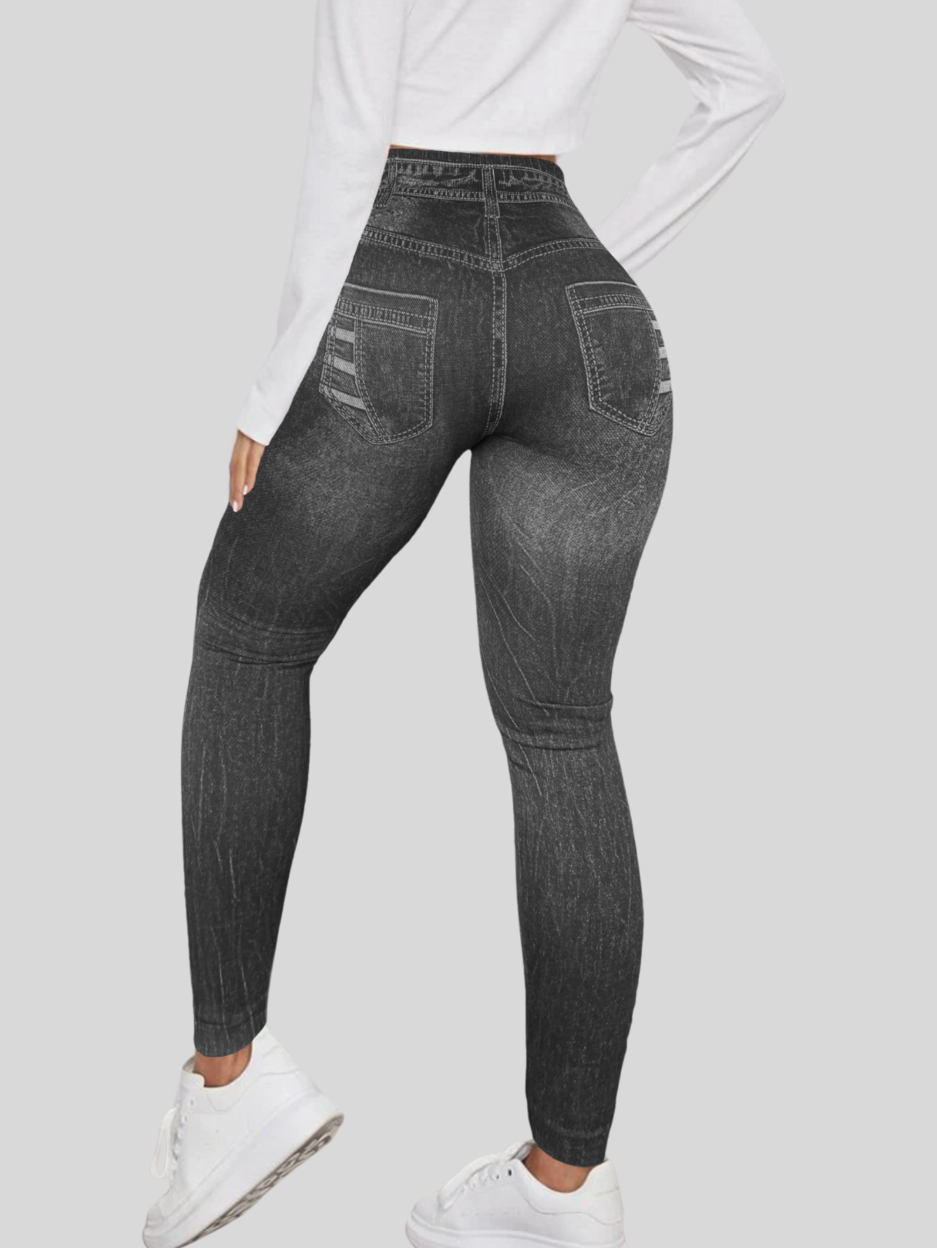 Foto 4 pulgar | Leggings Estilo Mezclilla Lic-055-2 Negro D8 para Mujer