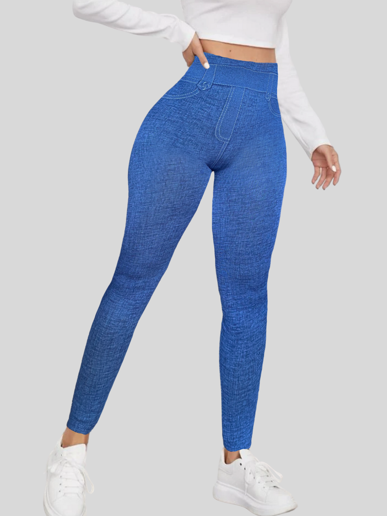 Foto 4 pulgar | Leggings Lic-055-2 Azul para Mujer
