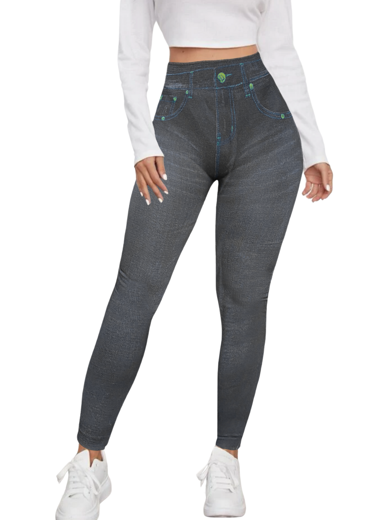 Leggings Estilo Mezclilla Lic-055-2 Negro D6 para Mujer