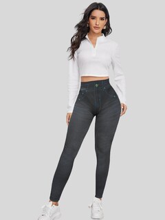 Foto 2 | Leggings Estilo Mezclilla Lic-055-2 Negro D6 para Mujer