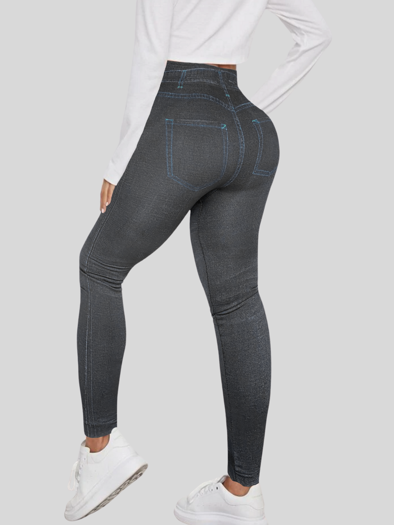 Foto 4 pulgar | Leggings Estilo Mezclilla Lic-055-2 Negro D6 para Mujer