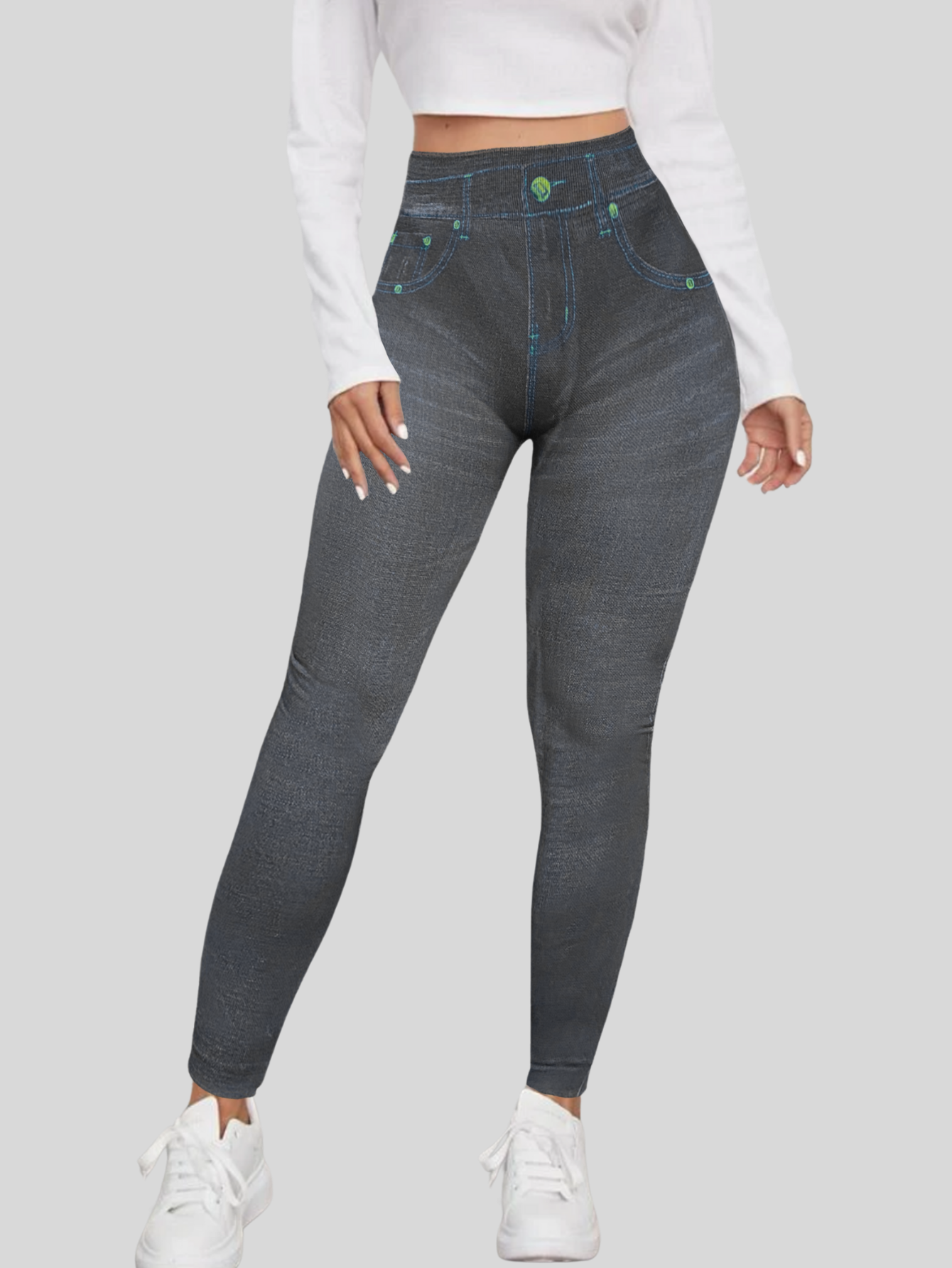 Foto 5 pulgar | Leggings Estilo Mezclilla Lic-055-2 Negro D6 para Mujer